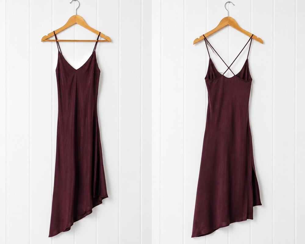 AG Adriano Goldschmied Scarlet Slip Dress XS Burgundy Cross Back Asymmetrical